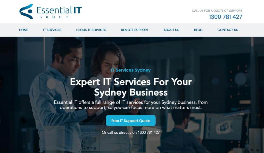 above the fold example of Essential IT Group company