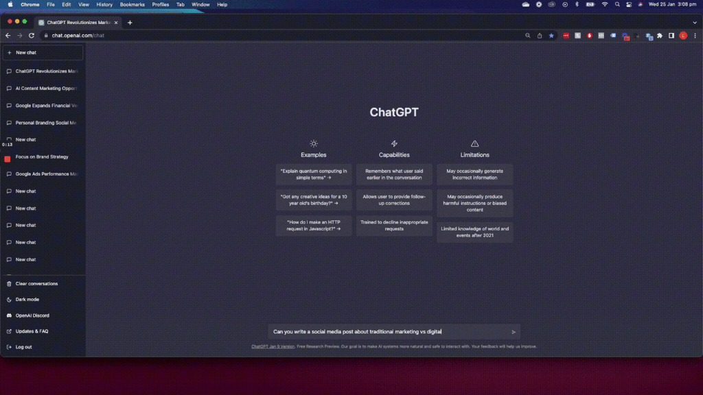 homepage of chatgpt