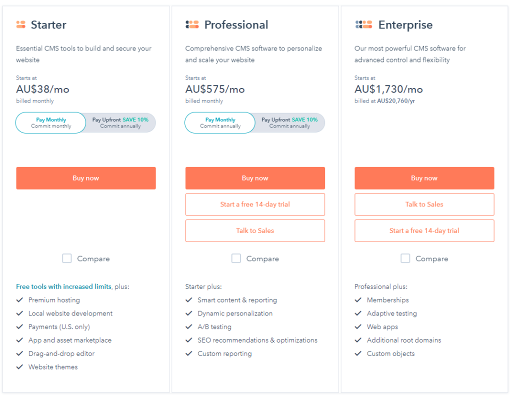 pricing tier of hubspot