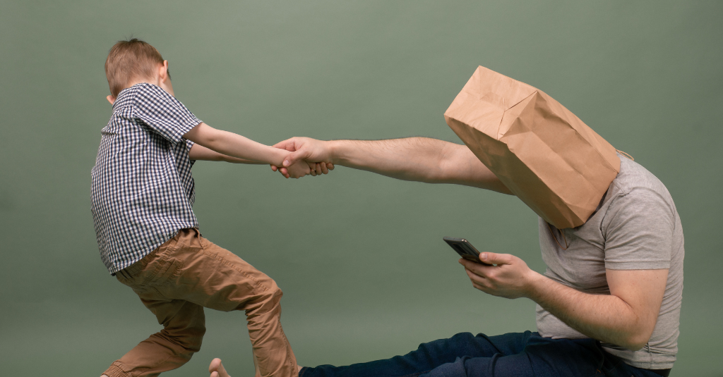 person with bag on head