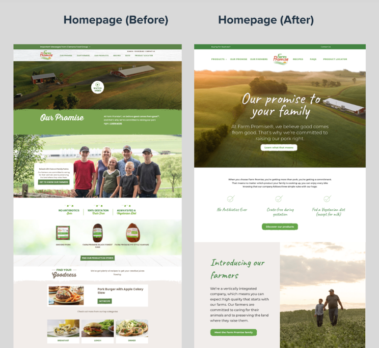 Example of a Brafton case study, showing a before and after image of a landing page they designed