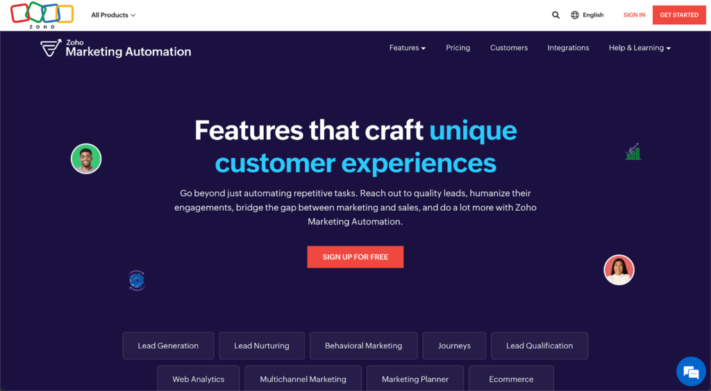 Website page of Zoho