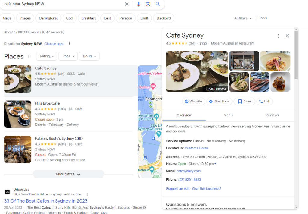 snapshot of what a Google My Business Listing looks like