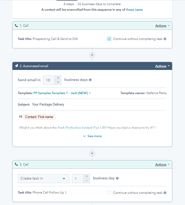 example of a HubSpot sequence
