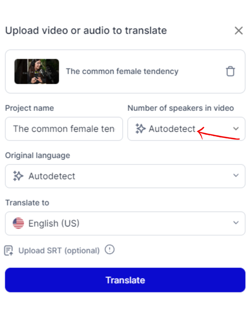 screenshot of how to upload a video in rask.ai