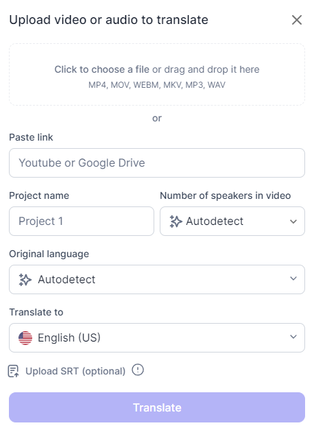 screenshot of how to upload a video in rask.ai