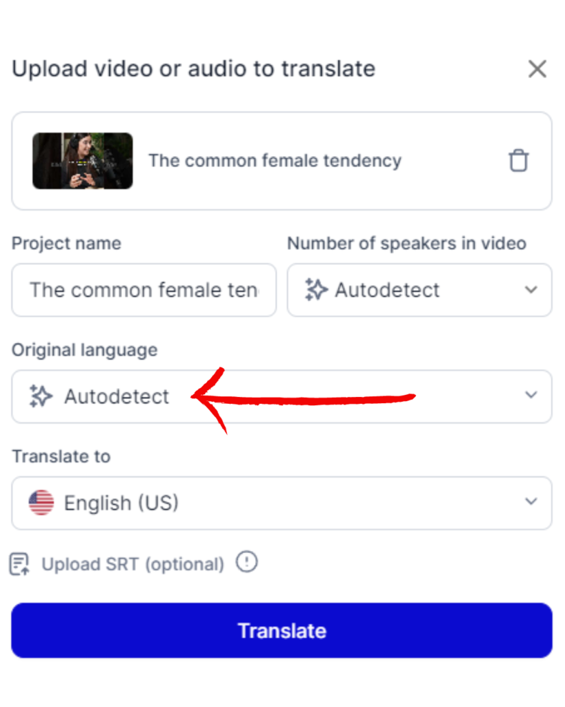 screenshot of how to upload a video in rask.ai