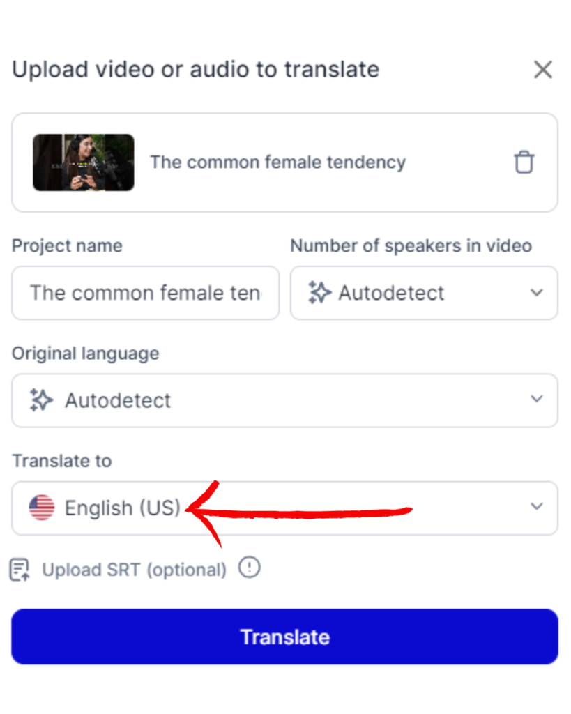 screenshot of how to upload a video in rask.ai