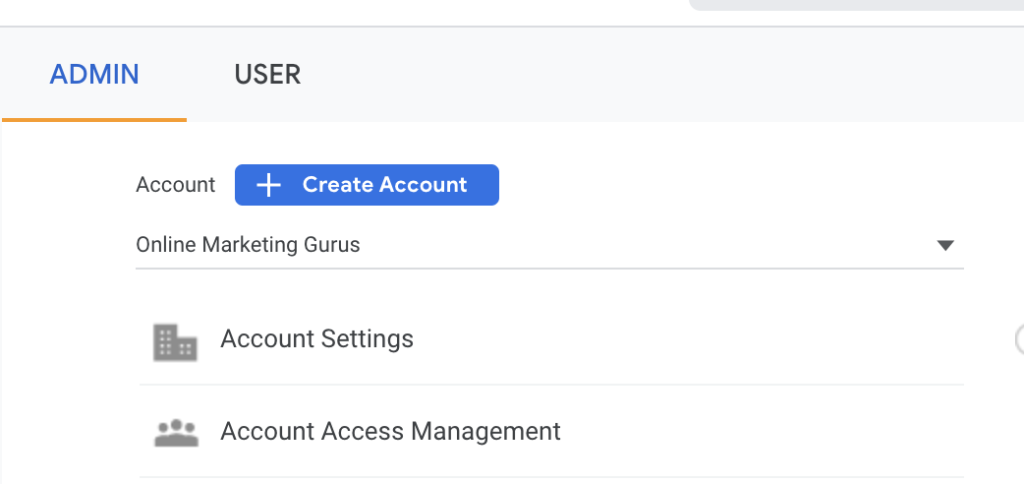 screenshot of google analytics admin option