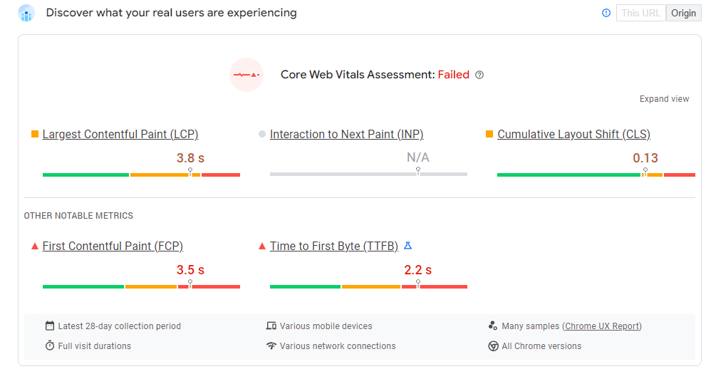 google pagespeed insight results