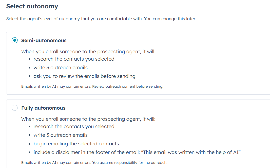 hubspot prospecting agent autonomy