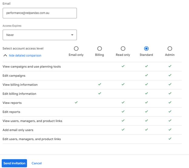 screenshot of users section in Google Ads