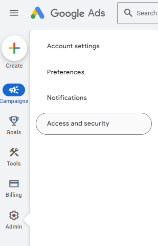 screenshot of tools and settings section in Google Ads