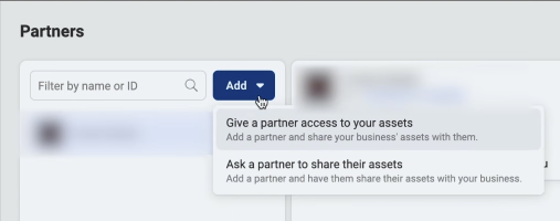 Screenshot of partner's settings in Meta