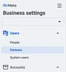 Screenshot of business settings in Meta