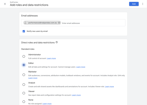 Screenshot of permission settings in Meta