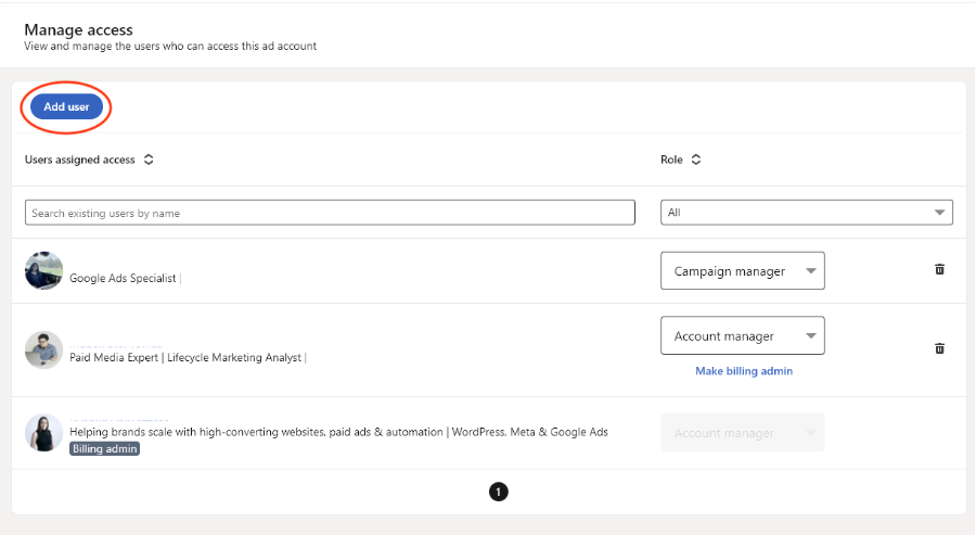 Screenshot of access settings in Linkedin