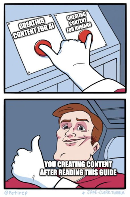 Meme choosing buttons between Creating content for ai or for humans