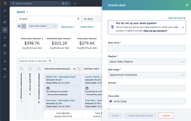 HubSpot deals dashboard