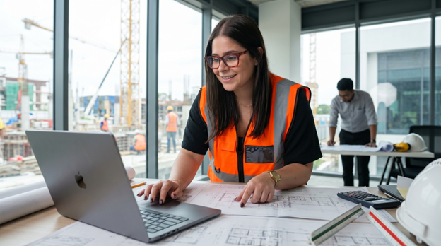 Construction Supervisor looking at a laptop for HubSpot for Construction