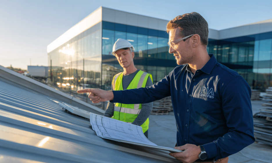 Employee or Riax working on top of a building