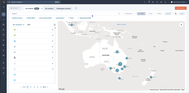 A screenshot of HubSpot map feature