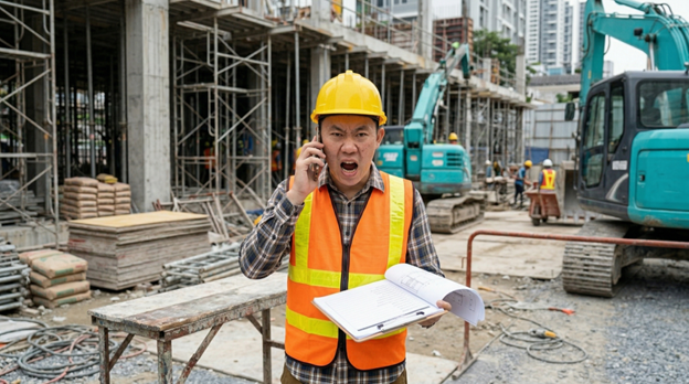 Frustrated builder in a call