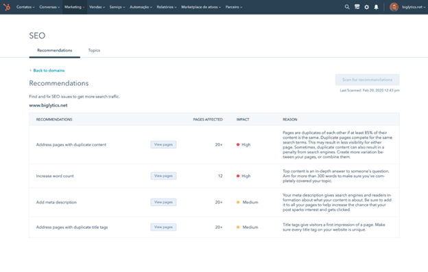 SEO settings on Hubspot