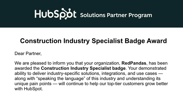 Hubspot Construction Agency Badge