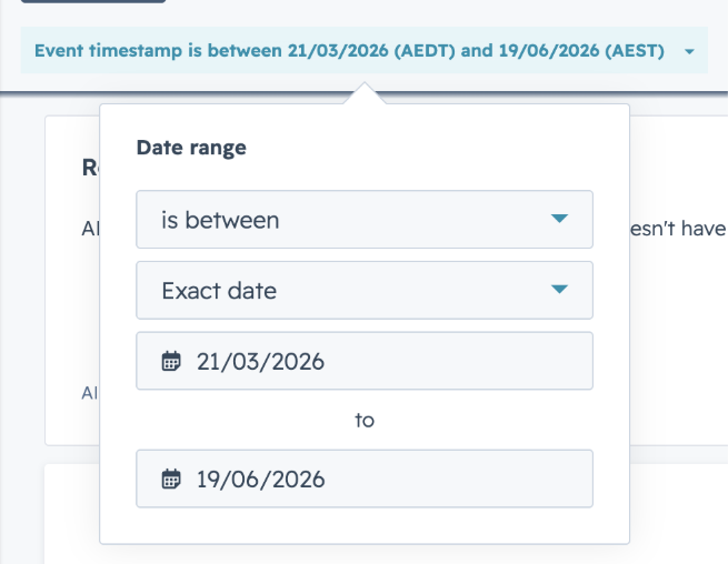 setting date range on hubspot