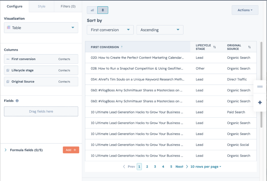 a report setting on hubspot