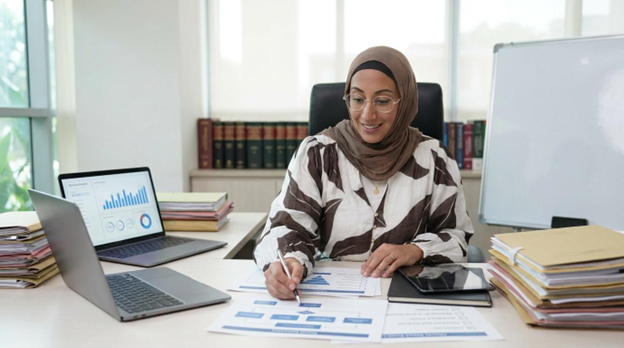 A lawyer on a lawfirm working on hubspot dashboards