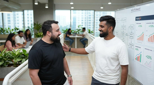 A person talking to a CEO of a Hubspot partner agency