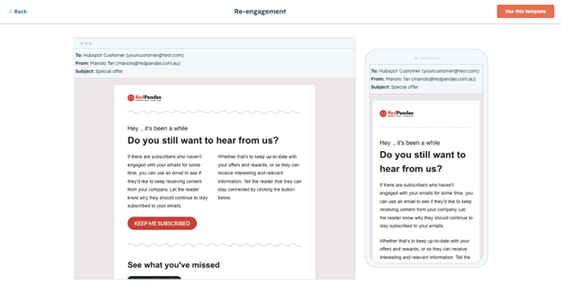 Re-Engagement Templates on Hubspot