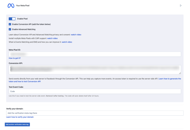 Installing Meta Pixels and conversions API on Meta.