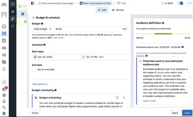 Building your ad set on Meta
