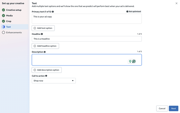 Setting up an Ad on Meta
