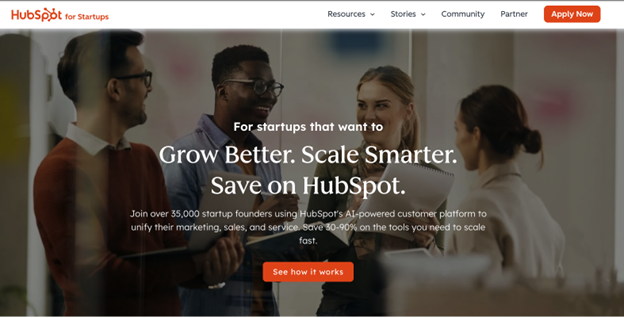 HubSpot Startup Discount Landing page