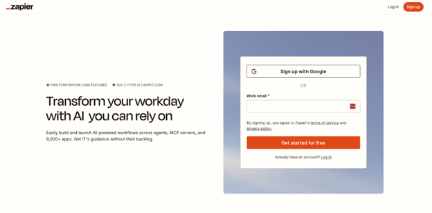login Zapier account page