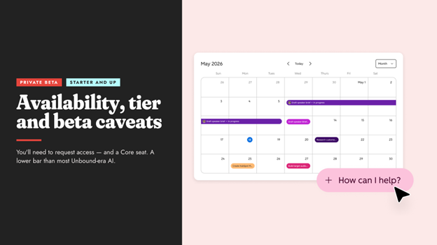 Hubspot work feature Availability, Tier, and Beta Caveats