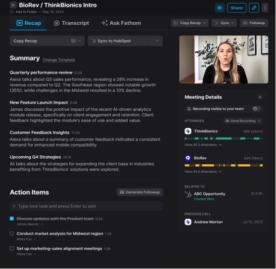 A screenshot of Fathom recorded meeting.