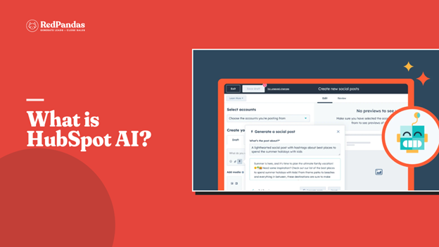 What is HubSpot AI? Screenshot of the AI social post generator creating a draft social media caption.